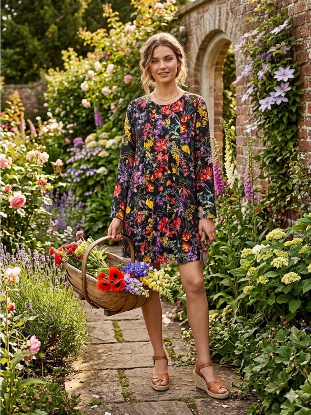 H&M Botanical Floral Pleated Mini Dress Size 6 EUC